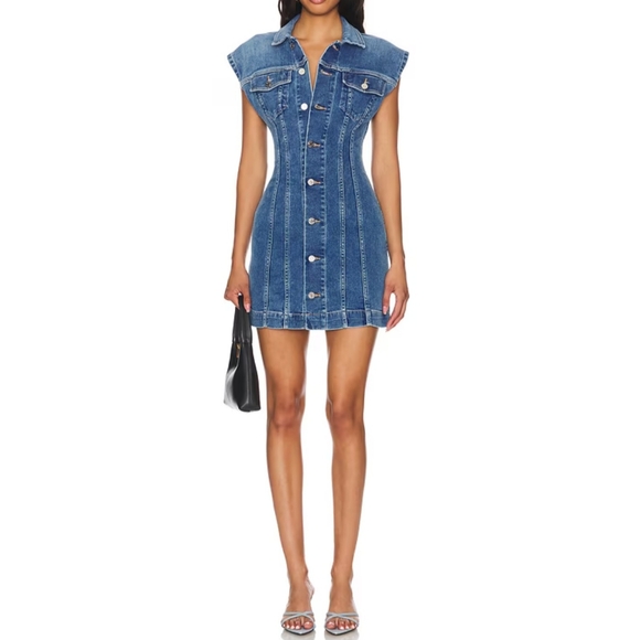 ETICA X Anthro Size Medium Gabriela Seamed Coba Blue Denim Fitted Mini Dress NWT - Picture 3 of 13